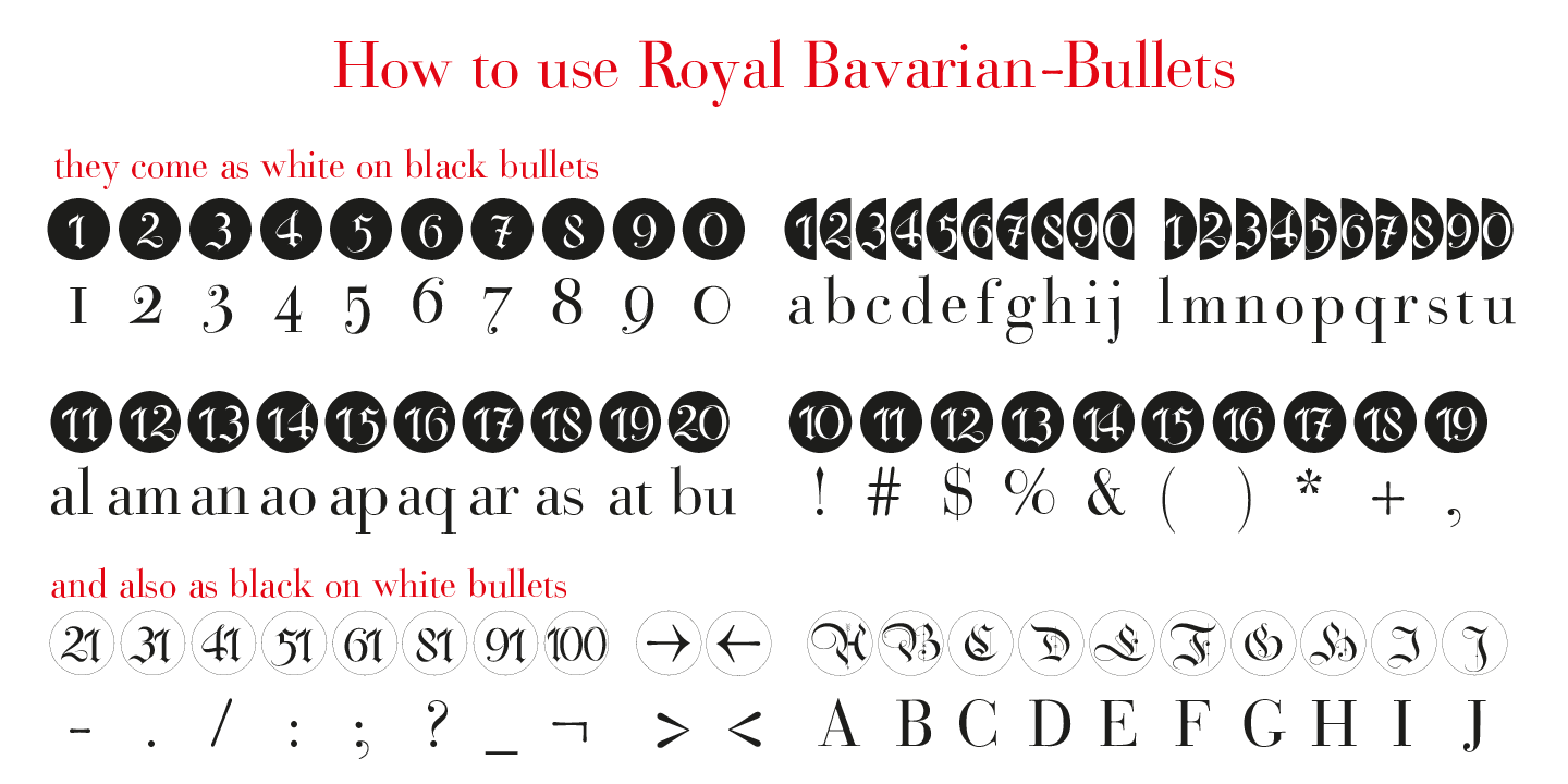 Bullets Royal Bavarian neg Font preview